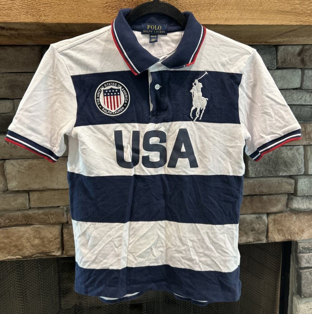 Boys POLO By Ralph Lauren USA Big Pony Short Sleeve Shirt Size M 10-12 *B3